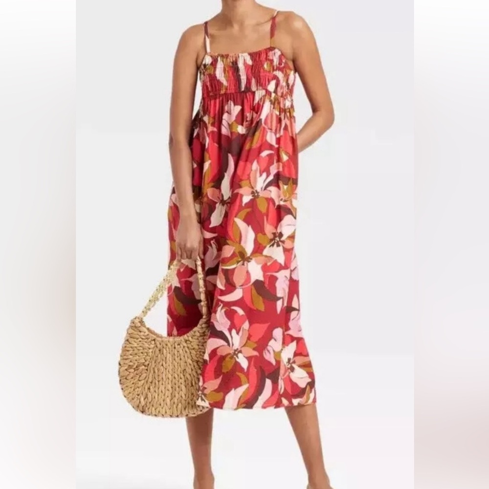 a new day Red Ruched Smocked Sundress